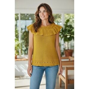 Anthropologie Ruffled Sleeveless Knit Top Chartreuse Green Size L